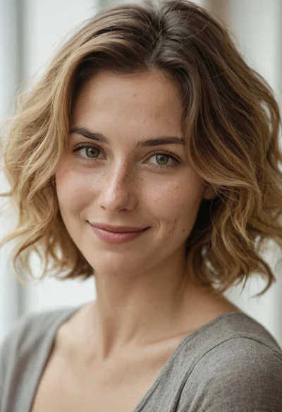 Europäisch, Weiblich, Braun Haare, Grün Augen – KI Portrait