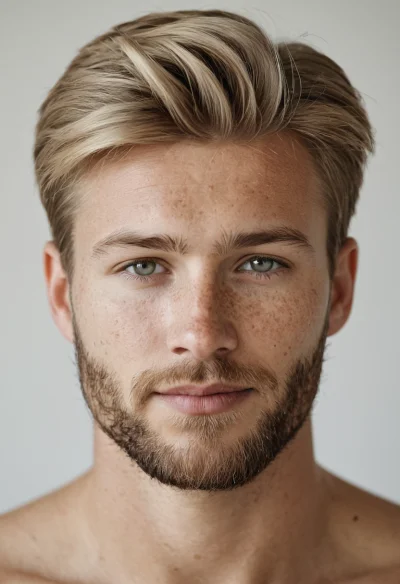 Europäisch, Männlich, Blond Haare, Blau Augen – KI Portrait