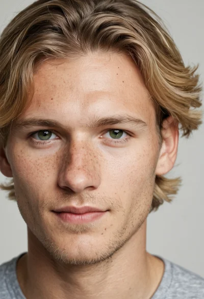 Europäisch, Männlich, Blond Haare, Blau Augen – KI Portrait