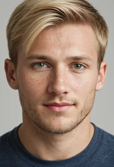 Europäisch, Männlich, Blond Haare, Blau Augen – KI Portrait