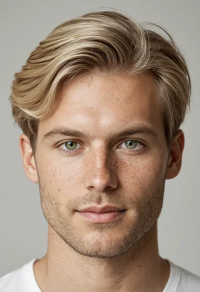 Europäisch, Männlich, Blond Haare, Blau Augen – KI Portrait