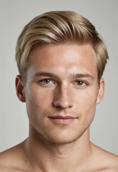 Europäisch, Männlich, Blond Haare, Blau Augen – KI Portrait