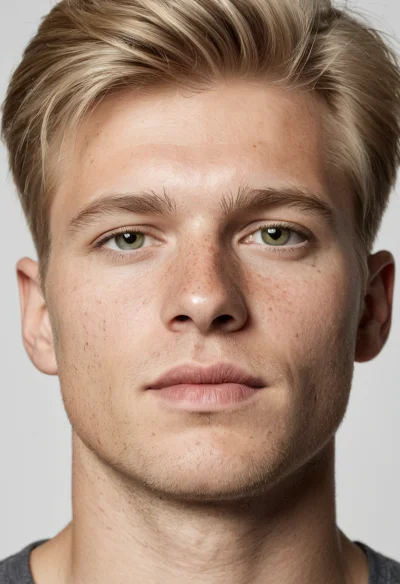Europäisch, Männlich, Blond Haare, Blau Augen – KI Portrait