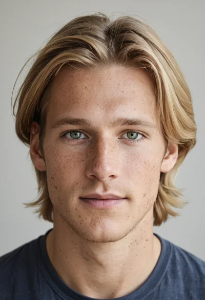 Europäisch, Männlich, Blond Haare, Blau Augen – KI Portrait