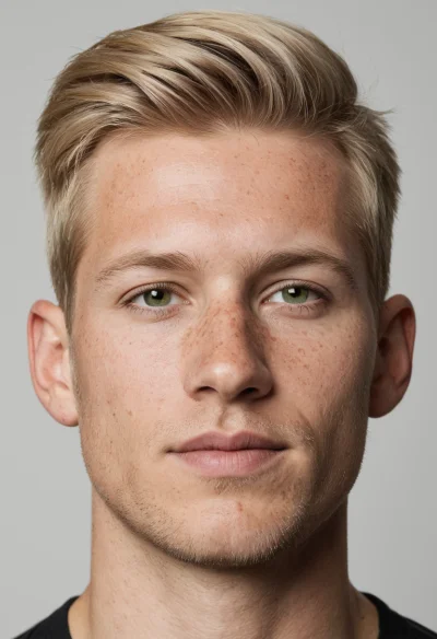 Europäisch, Männlich, Blond Haare, Blau Augen – KI Portrait