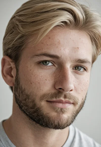 Europäisch, Männlich, Blond Haare, Blau Augen – KI Portrait