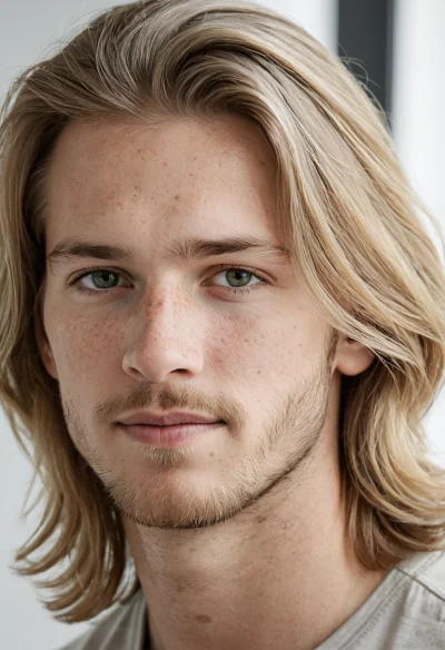 Europäisch, Männlich, Blond Haare, Blau Augen – KI Portrait