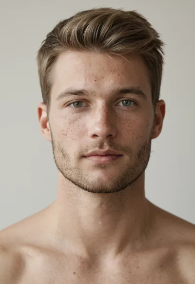 Europäisch, Männlich, Braun Haare, Blau Augen – KI Portrait