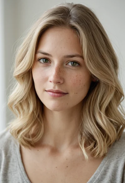 Europäisch, Weiblich, Blond Haare, Blau Augen – KI Portrait