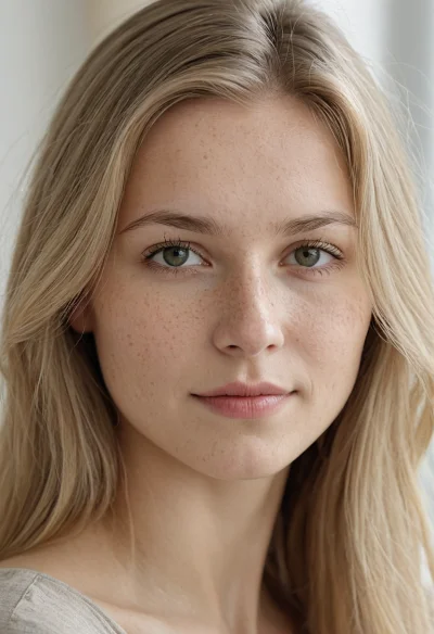 Europäisch, Weiblich, Blond Haare, Blau Augen – KI Portrait