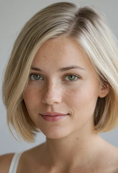 Europäisch, Weiblich, Blond Haare, Blau Augen – KI Portrait