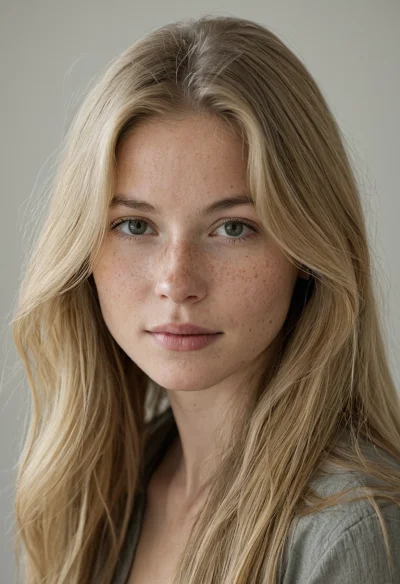 Europäisch, Weiblich, Blond Haare, Blau Augen – KI Portrait