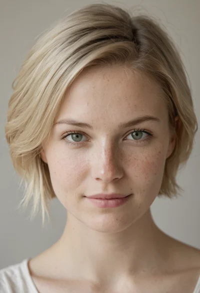 Europäisch, Weiblich, Blond Haare, Blau Augen – KI Portrait