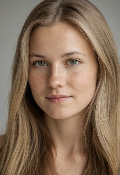 Europäisch, Weiblich, Blond Haare, Blau Augen – KI Portrait