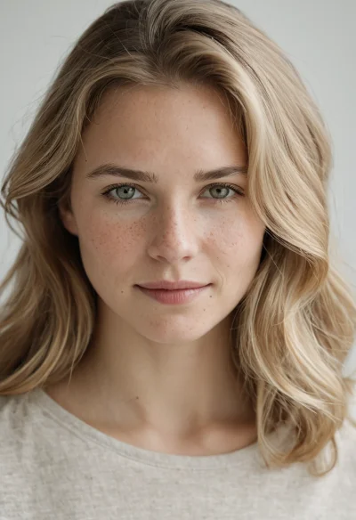 Europäisch, Weiblich, Blond Haare, Blau Augen – KI Portrait