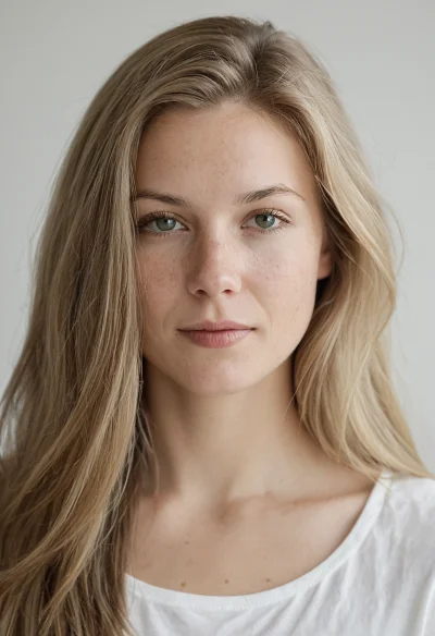 Europäisch, Weiblich, Blond Haare, Blau Augen – KI Portrait