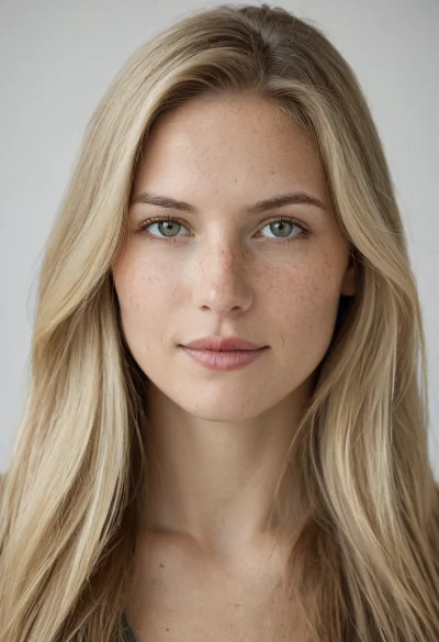 Europäisch, Weiblich, Blond Haare, Blau Augen – KI Portrait
