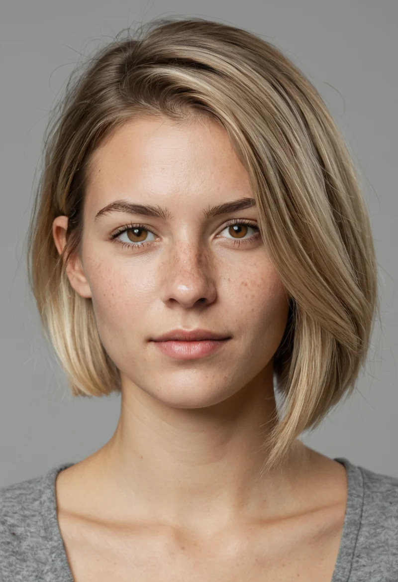 Europäisch, Weiblich, Blond Haare, Braun Augen – KI Portrait