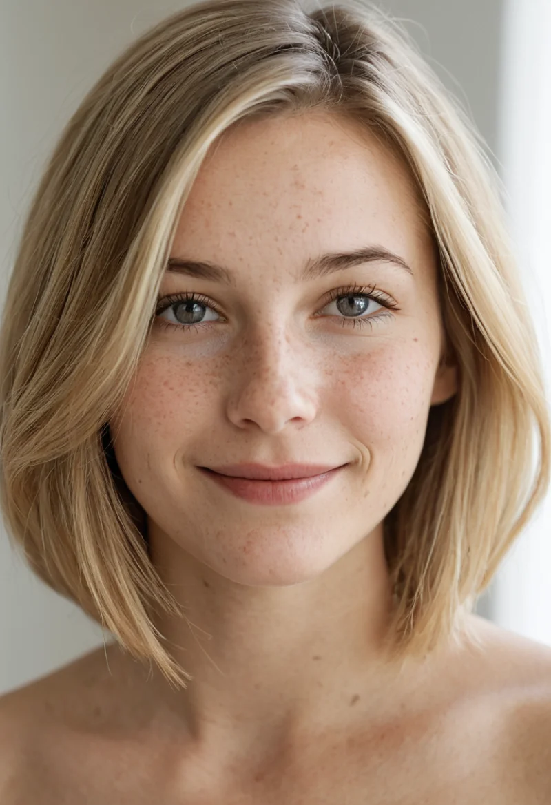 Europäisch, Weiblich, Blond Haare, Blau Augen – KI Portrait