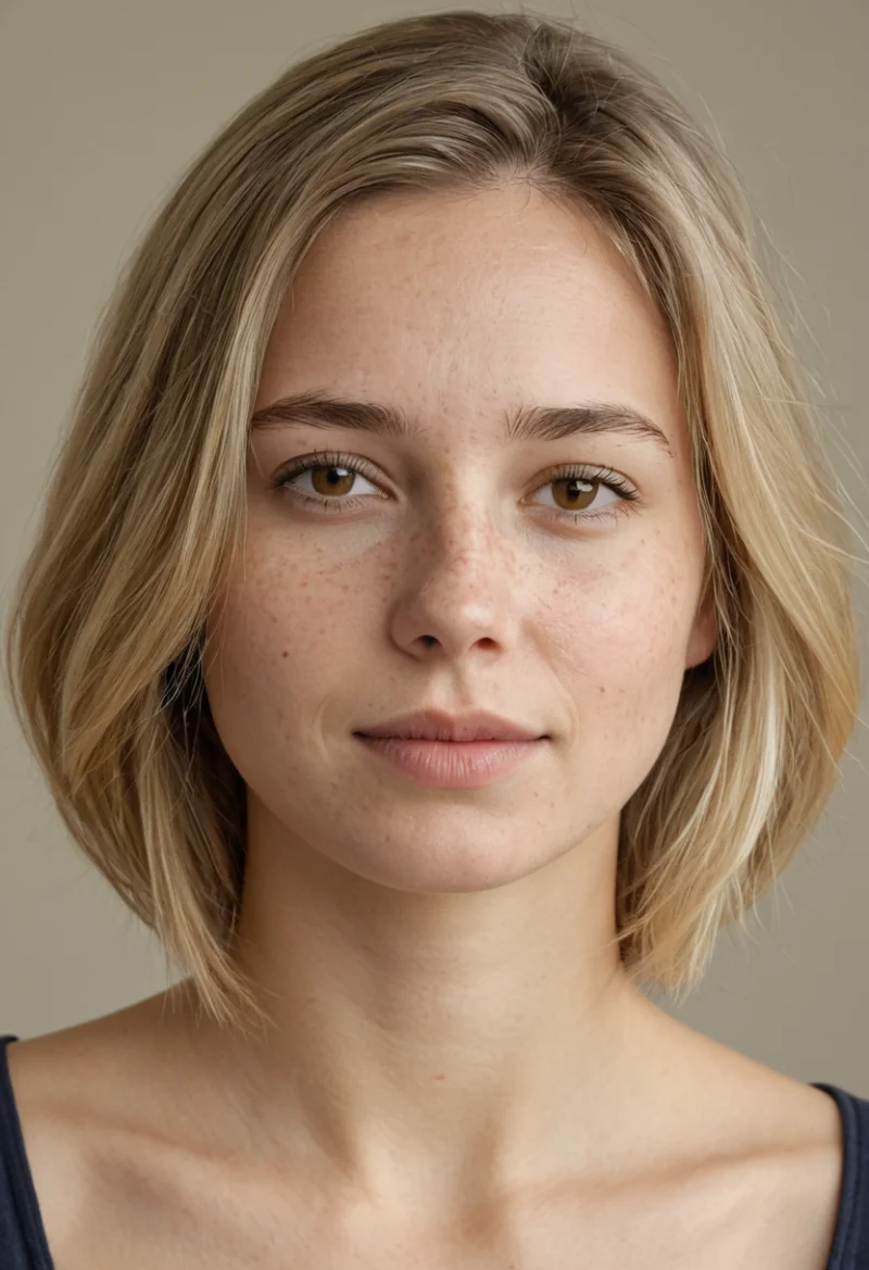 Europäisch, Weiblich, Blond Haare, Braun Augen – KI Portrait