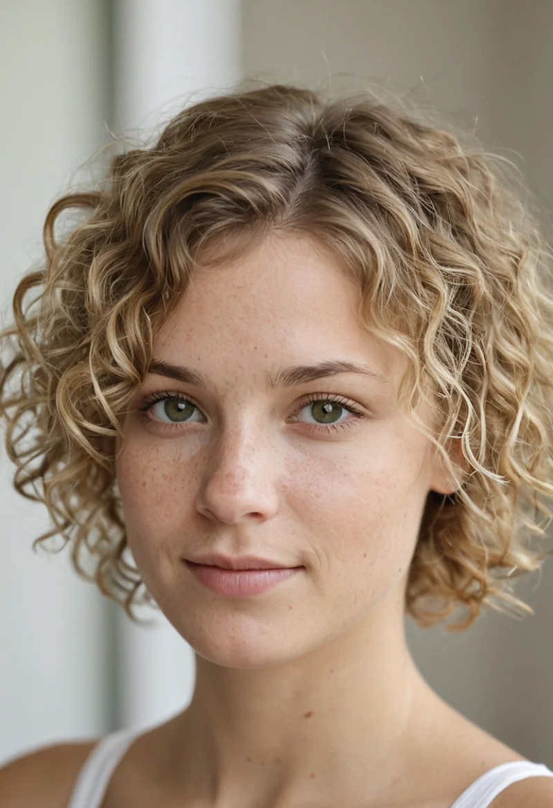 Europäisch, Weiblich, Blond Haare, Grün Augen – KI Portrait