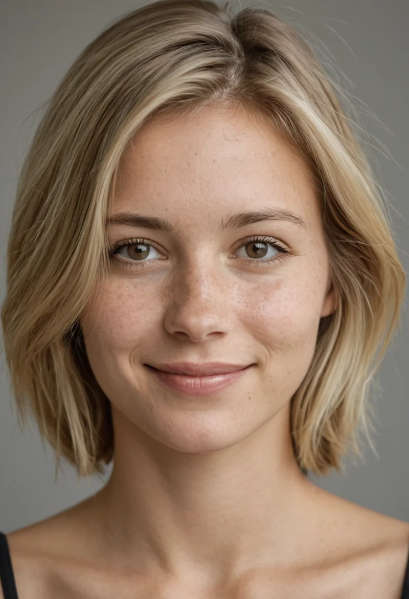 Europäisch, Weiblich, Blond Haare, Braun Augen – KI Portrait