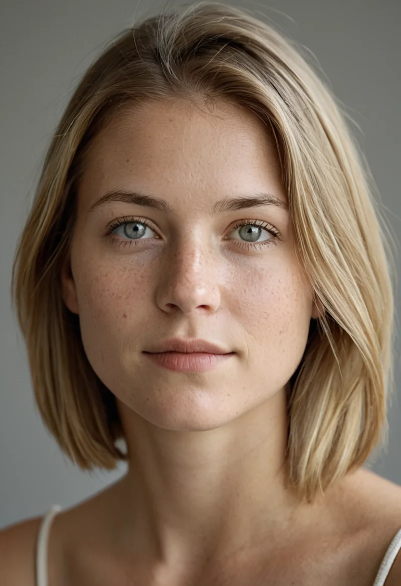 Europäisch, Weiblich, Blond Haare, Blau Augen – KI Portrait