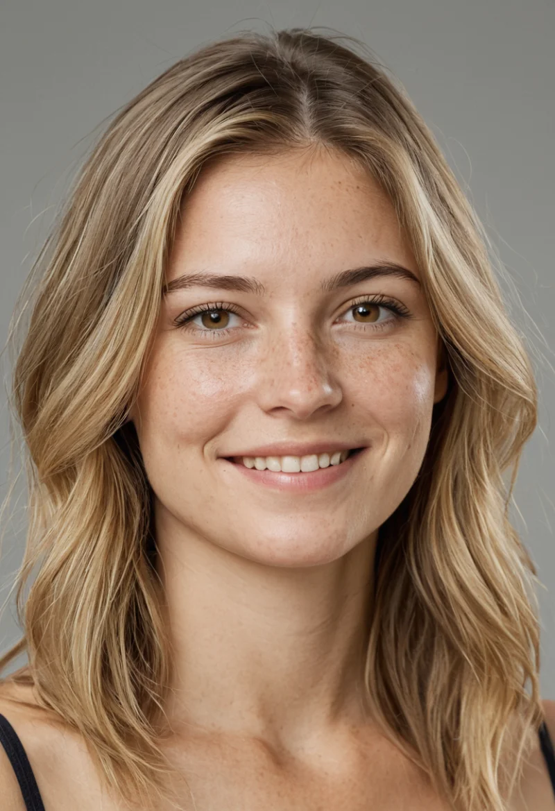 Europäisch, Weiblich, Blond Haare, Braun Augen – KI Portrait