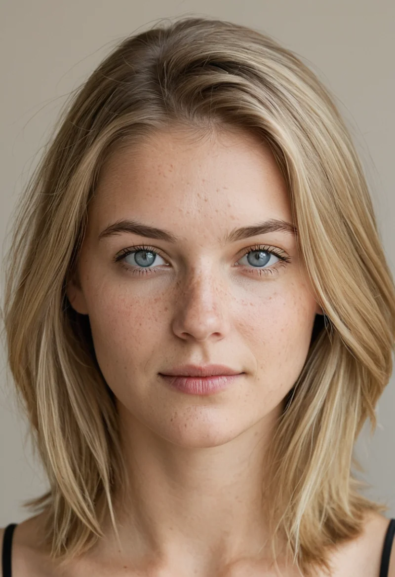 Europäisch, Weiblich, Blond Haare, Blau Augen – KI Portrait
