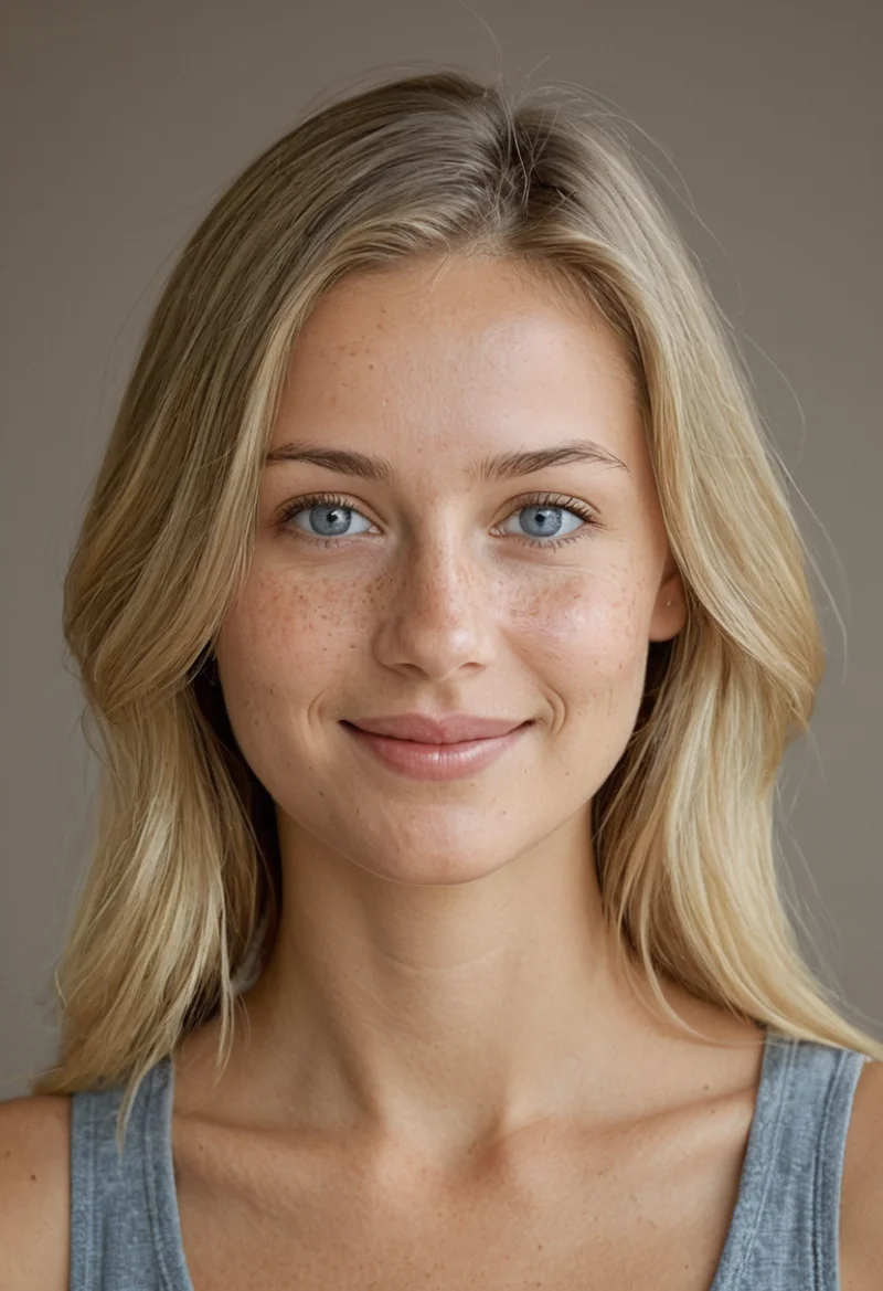 Europäisch, Weiblich, Blond Haare, Blau Augen – KI Portrait