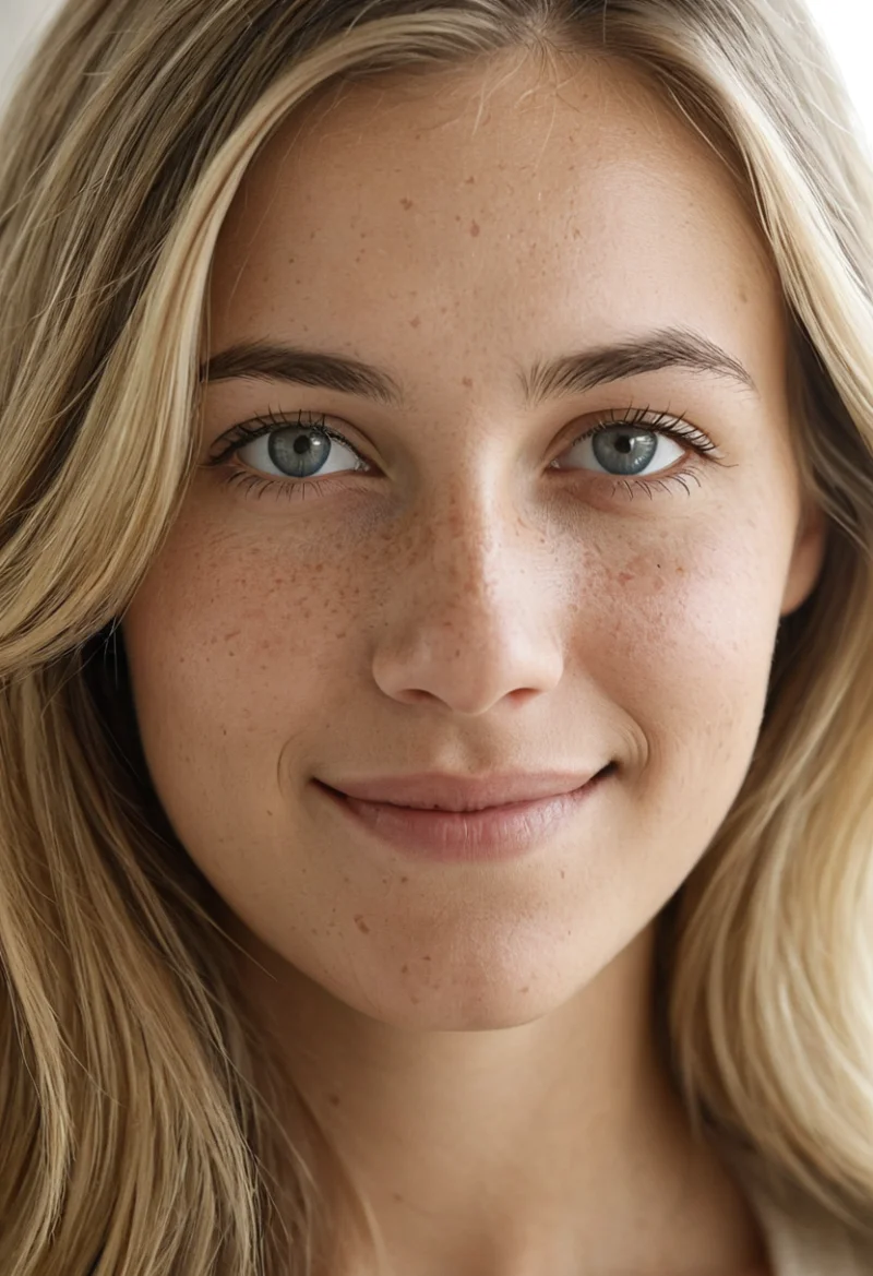 Europäisch, Weiblich, Blond Haare, Blau Augen – KI Portrait