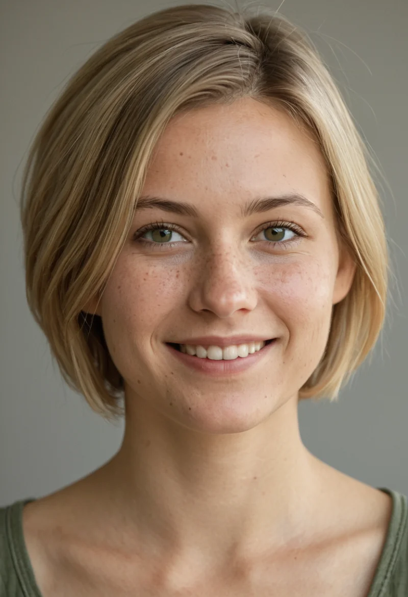 Europäisch, Weiblich, Blond Haare, Braun Augen – KI Portrait
