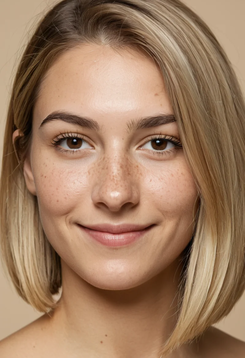 Europäisch, Weiblich, Blond Haare, Braun Augen – KI Portrait