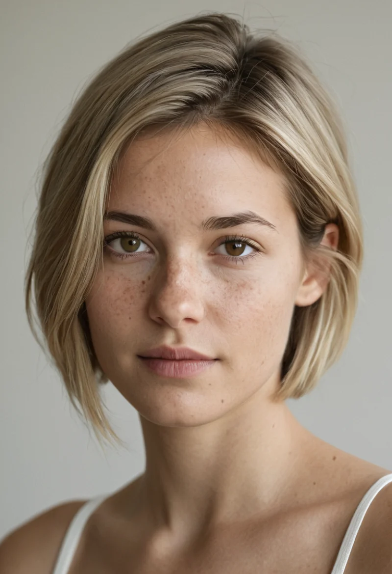 Europäisch, Weiblich, Blond Haare, Braun Augen – KI Portrait