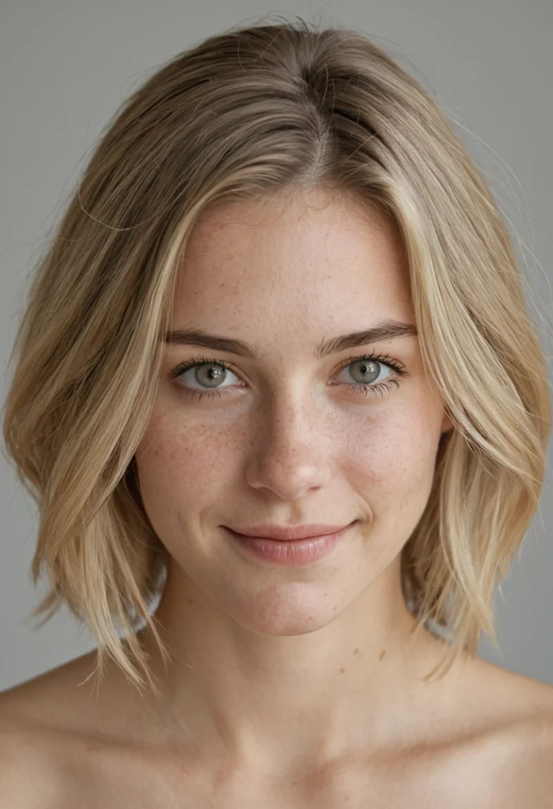 Europäisch, Weiblich, Blond Haare, Blau Augen – KI Portrait