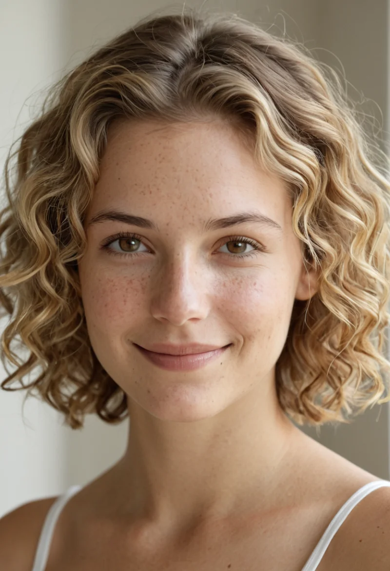 Europäisch, Weiblich, Blond Haare, Braun Augen – KI Portrait