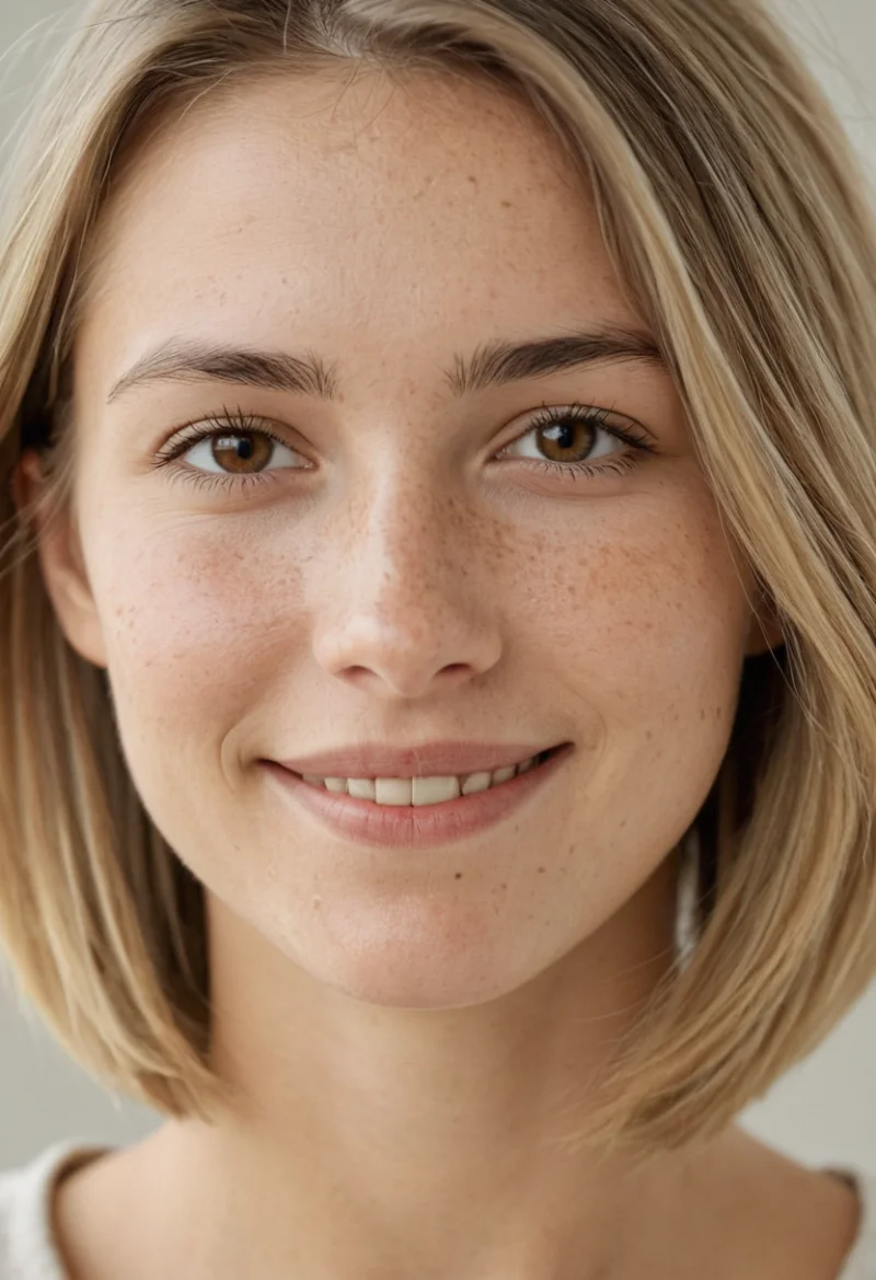 Europäisch, Weiblich, Blond Haare, Braun Augen – KI Portrait