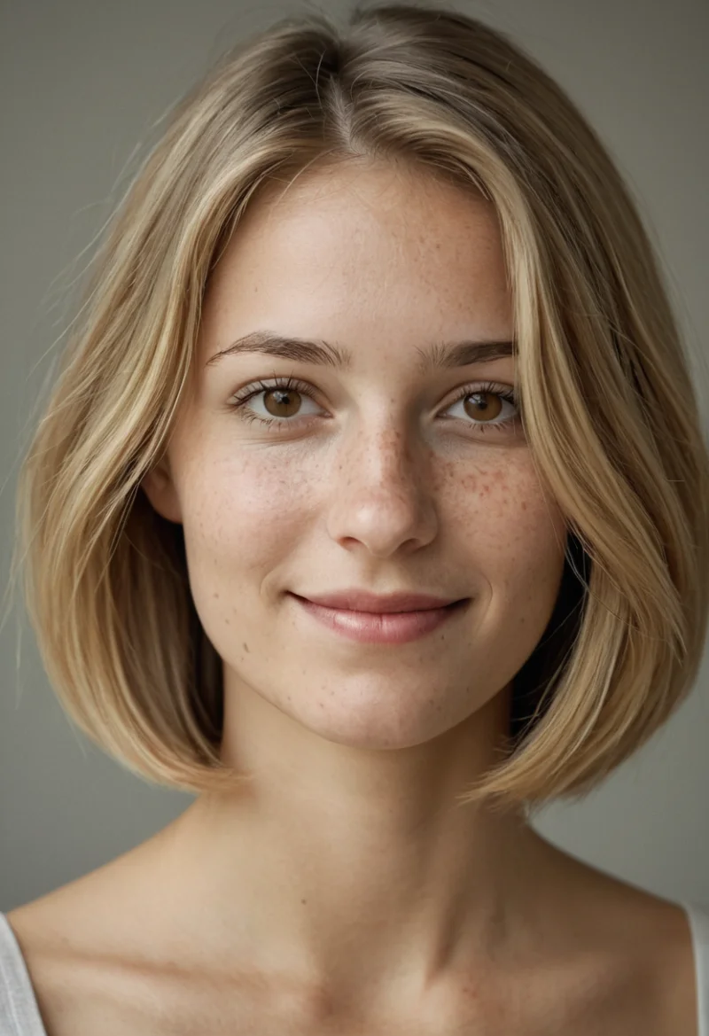 Europäisch, Weiblich, Blond Haare, Braun Augen – KI Portrait