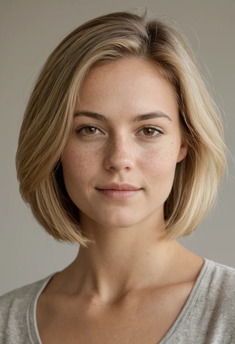 Europäisch, Weiblich, Blond Haare, Braun Augen – KI Portrait