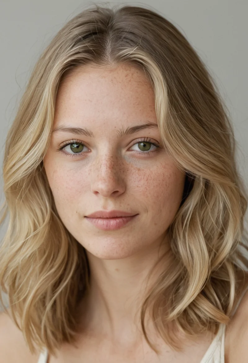 Europäisch, Weiblich, Blond Haare, Grün Augen – KI Portrait