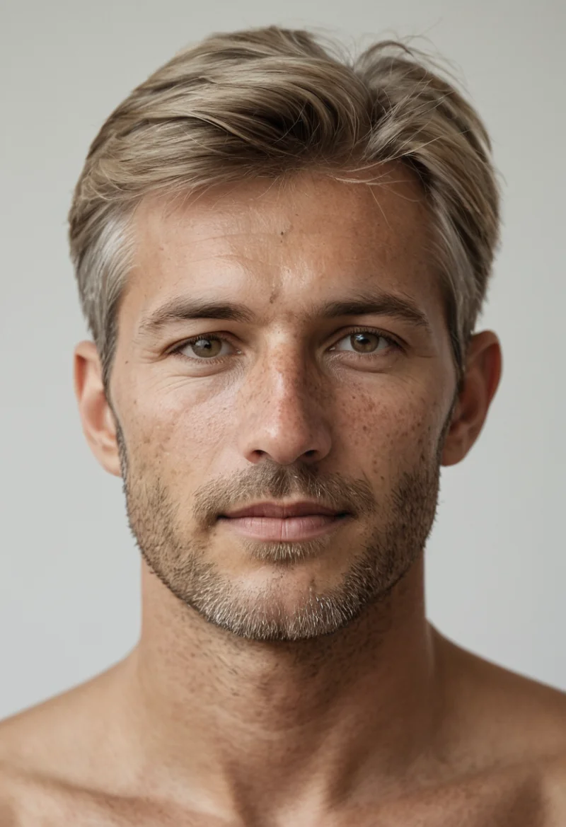 Europäisch, Männlich, Blond Haare, Braun Augen – KI Portrait