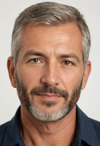 Europäisch, Männlich, Grau Haare, Braun Augen – KI Portrait