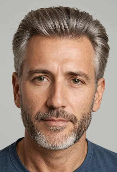 Europäisch, Männlich, Grau Haare, Braun Augen – KI Portrait