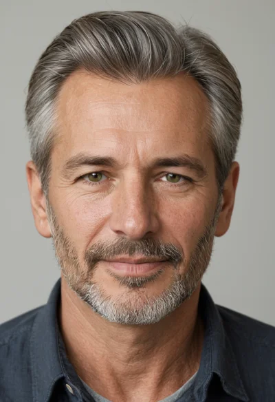 Europäisch, Männlich, Grau Haare, Grün Augen – KI Portrait