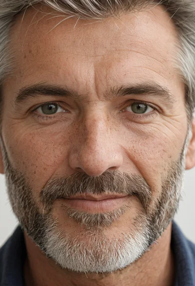 Europäisch, Männlich, Grau Haare, Blau Augen – KI Portrait