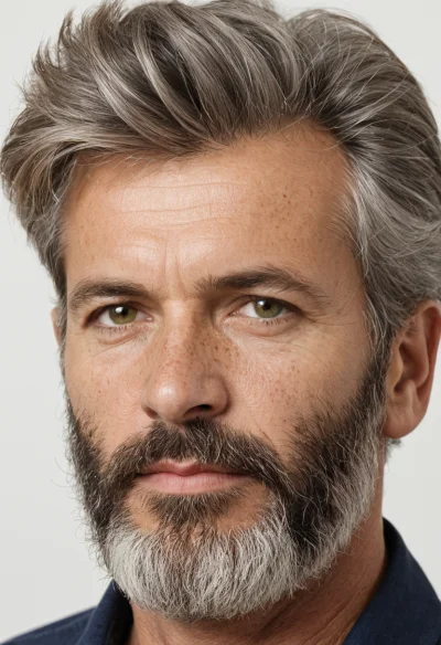 Europäisch, Männlich, Grau Haare, Grün Augen – KI Portrait