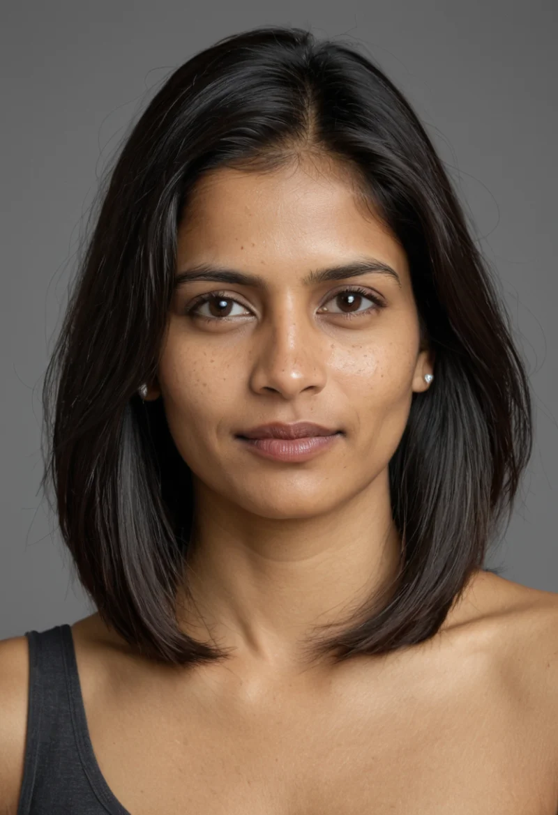 Indisch, Weiblich, Schwarz Haare, Braun Augen – KI Portrait