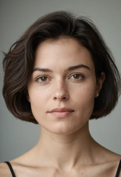 Europäisch, Weiblich, Schwarz Haare, Braun Augen – KI Portrait