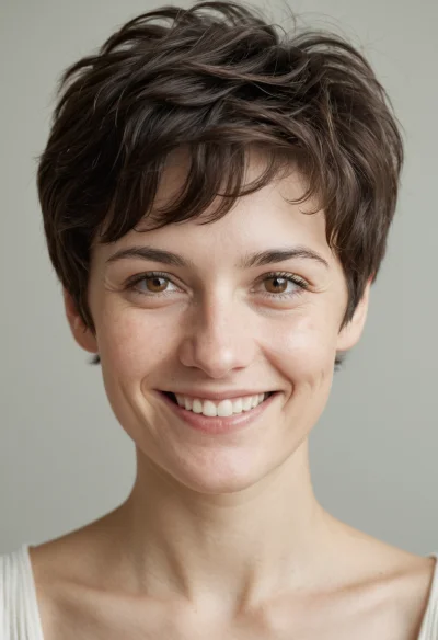 Europäisch, Weiblich, Schwarz Haare, Braun Augen – KI Portrait