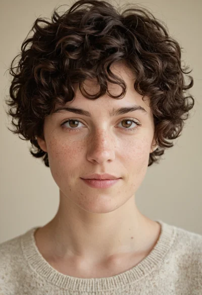 Europäisch, Weiblich, Braun Haare, Braun Augen – KI Portrait